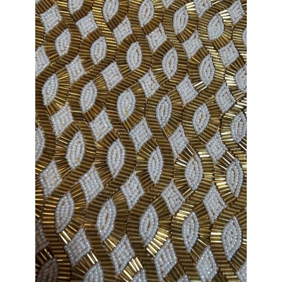 Velvet & Beaded Christmas Stocking 18 Inch Gold & White Elegant Holiday Decor - Picture 2 of 6